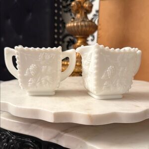 Vintage White Milk Glass Creamer and Sugar Set